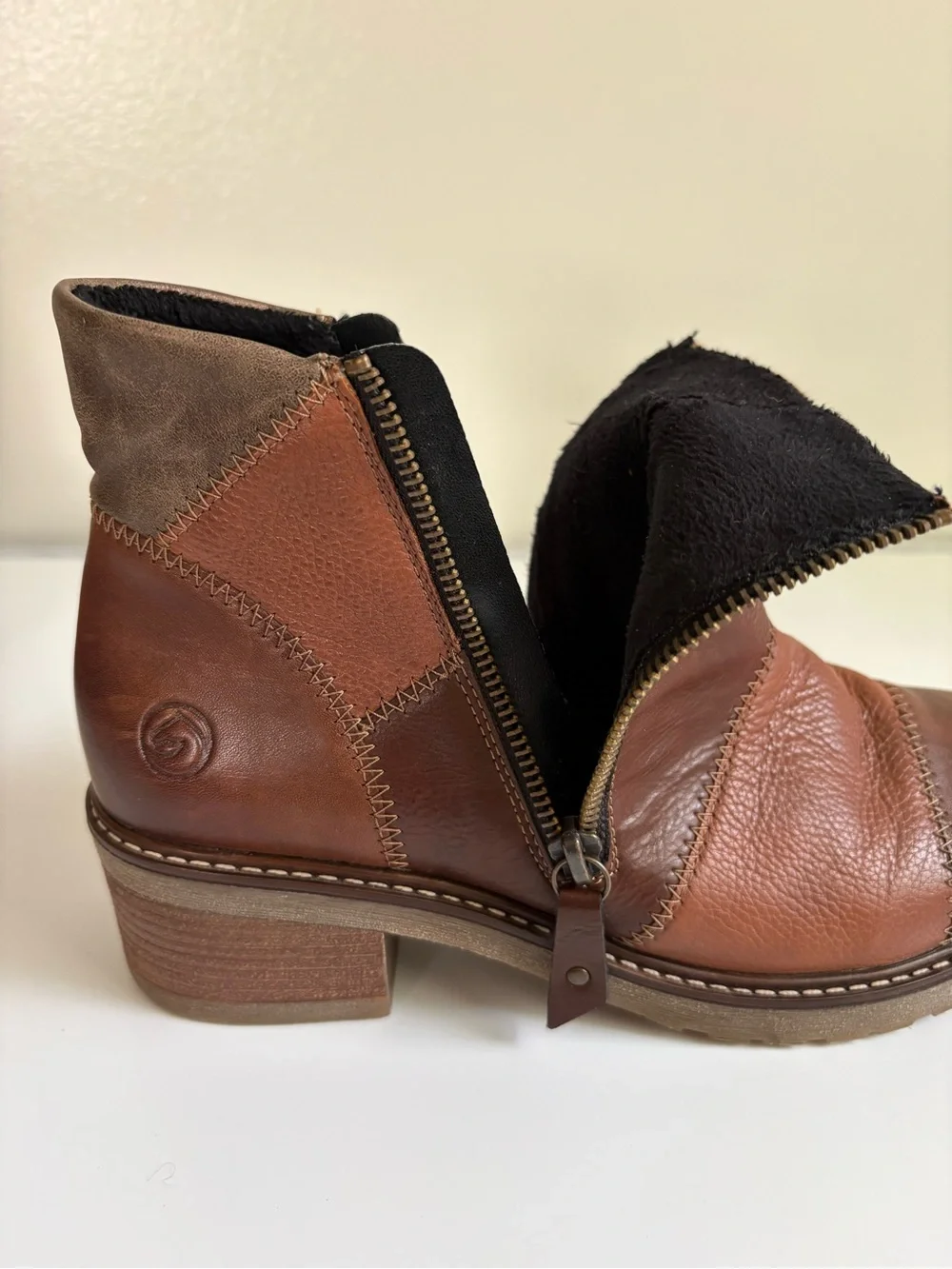Remonte Aida Multi-Tone Brown Leather Boho Ankle Boots Size 39 US 8